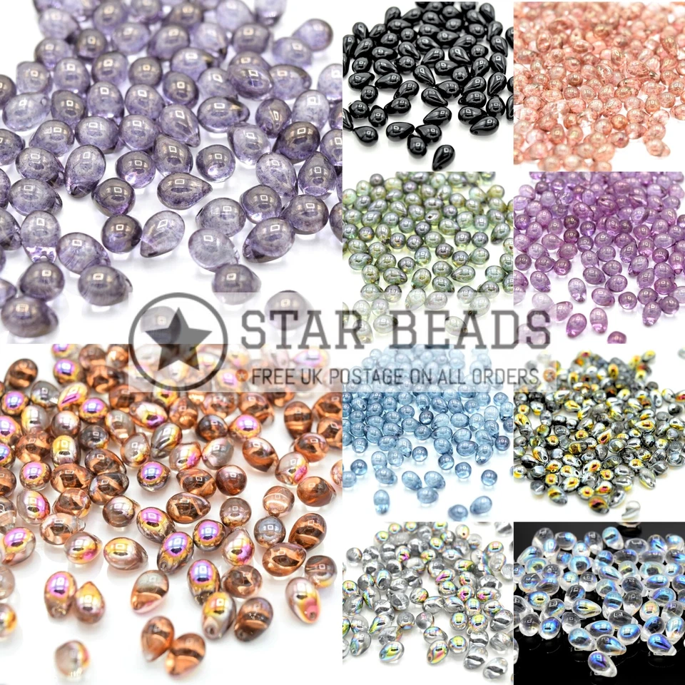 CZECH PRESSED GLASS SMOOTH DROP BEADS - PICK COLOUR & SIZE - Image 1 of 1