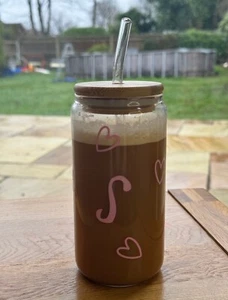 Iced Cold Coffee Tea Drink Glass Cup Straw Personalised Tumbler Wine Gift Stacey - Picture 1 of 1
