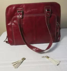 Samsonite 17" Burgundy Leather Laptop Computer HandBag Briefcase W Attachments - Picture 1 of 8