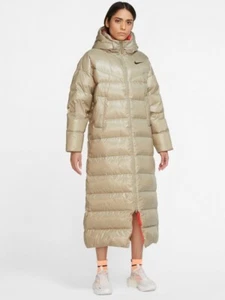 Nike Ripstop Puffer Down Fill Parka Long Women's Jacket CU5820-342 Size S Beige - Picture 1 of 7