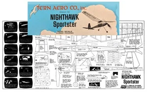 Tern Model Airplane Plans (FF): Nighthawk Sportster 18" Span Rubber-Powered - Picture 1 of 2