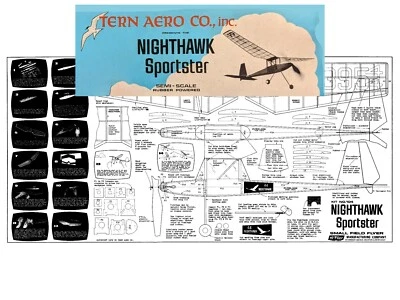 Tern Model Airplane Plans (FF): Nighthawk Sportster 18" Span Rubber-Powered - Image 1 of 2