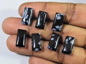 37Cts Natural Snowflake Obsidian Rectangle Cabochon Gemstone 7Pcs Lot 8X16MM G84 - Picture 1 of 9
