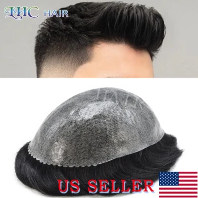 Mens Toupee Human Hair System All Colors Injected PU Durable Thin Skin Hairpiece - Image 1 of 4