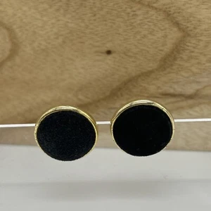 Vintage Carol Dauplaise Velvet Flocked Clip-On Earrings Black Gold Tone - Picture 1 of 12