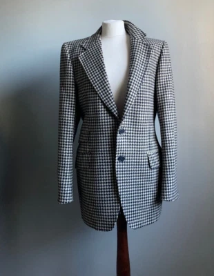 JAEGER PURE WOOL JACKET 38 LONG blue white lindybop houndstooth mens Italy black - Image 1 of 4