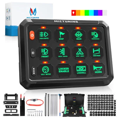MICTUNING RGB 12 Gang Switch Panel Led Touch LED Light Bar Power System Circuit - Image 1 of 4