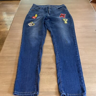 Pantalones de mezclilla para mujer clásicos azules para niña talla 14 parches delanteros Y2k  Foto 1 de 4