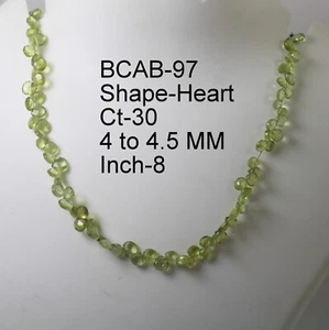 30 Ct 4 to 4.5 MM Natural Green Peridot Heart Cut Side Drilled 8 Inch Necklace - Picture 1 of 11