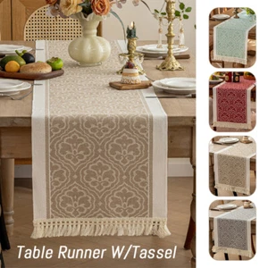 Nordic Imitation Linen Jacquard Waterproof Table Runner W/Tassel Wedding Decor. - Picture 1 of 36
