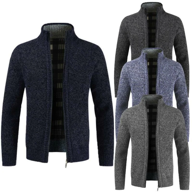 WESTACE New Mens Zip Up Thermal Insulated Fleece Lined Knitted Cardigan Jumper Cardigan