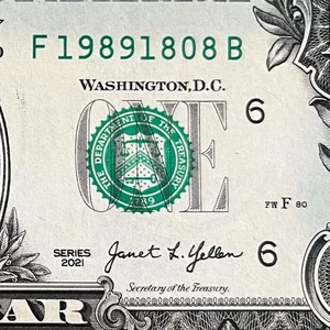 August 18, 1989 (19891808) One Dollar Fancy Serial Number Birthday Note - Picture 1 of 3