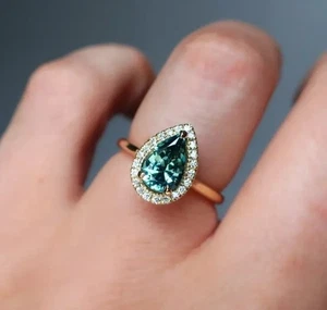 Natürlicher Saphir-Diamant-Vorschlagsring 2,11 kt Birnenschliff 14 K massives Gelbgold - Bild 1 von 7