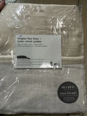 West Elm  Belgian Flax Linen and Luster Velvet Curtains ONE 48x84" Natural Sand - Image 1 of 2