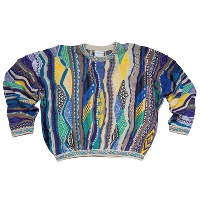 Coogi Australia Mens Purple Blue Yellow 3d Textured Sweater Vintage 90s Size M - Image 1 of 4