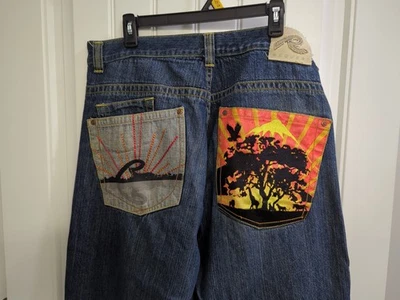 Request Jeans 38X32 Vintage Y2K Graphic & Embroidered Pockets Wide Leg Dark Wash - Image 1 of 4