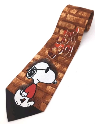 Vintage Y2K Silk Men's Neck Tie SNOOPY Peanuts JOE COOL Graffiti Brick Wall - Image 1 of 4