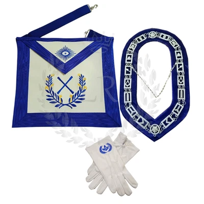 Masonic Regalia Blue Lodge Marshal Faux Leather Apron Set Embroidered - Image 1 of 4
