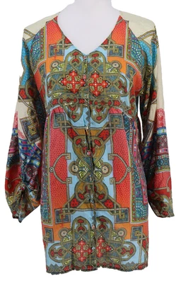Vestido Johnny Was Para Mujer XS 100% Seda Botón Camisa Túnica Mini Boho Patchwork De Colección Foto 1 de 4