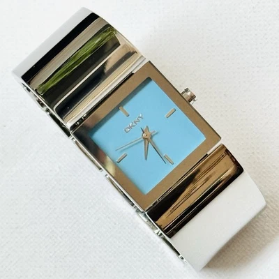 DKNY Square Women's Blue Dial Silver Stainless Cuff 5.75" MAX! Bracelet NY-4825 - Image 1 of 4