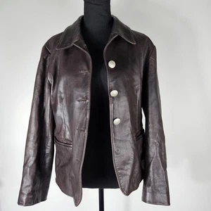 Chaqueta de cuero de piel de cordero vintage Laurence Roy para mujer talla pequeña abrigo marrón oscuro - Imagen 1 de 19