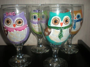 HAND PAINTED WATER PITCHER /4 ICE TEA in fun playful owls. - Picture 1 of 8