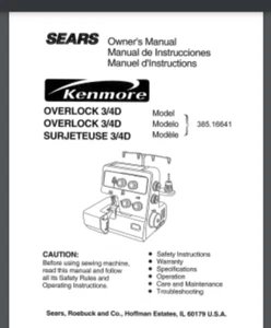 Sears Kenmore Overlock 3/4D Sewing Serger 385.16641 Owner's Manual 96 PAGES - Picture 1 of 1
