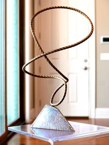Brutalist Metal Tabletop Sculpture Modern Abstract Brass Contemporary - Picture 1 of 12
