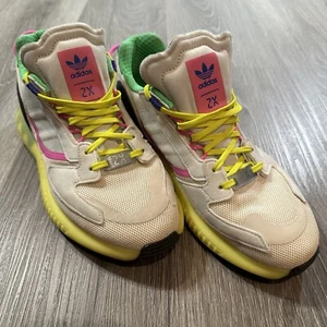 Scarpe da tennis sportive Adidas ZX 5000 Boost Wonder bianche giallo acido neon taglia 8 - Foto 1 di 7