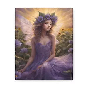 Fairy in Lavender Flowers Canvas Wall Art, Home Decor, Fantasy Art - Picture 1 of 7
