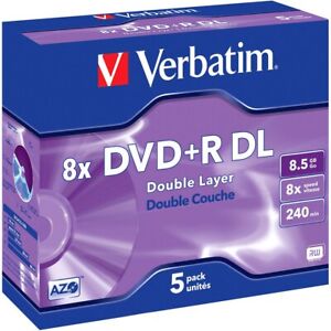 Paquete de 5 unidades DVD+R Doble Capa 8,5 gb 8x 240 min Verbatim