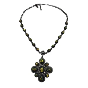 NY Opal Cabochon Gunmetal Victorian Choker Collar Necklace Adjustable 15-18" - Picture 1 of 7