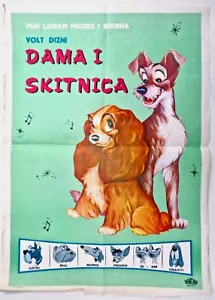 LADY AND THE TRAMP WALT DISNEY 1955 RARE YUGO MOVIE POSTER - Picture 1 of 2