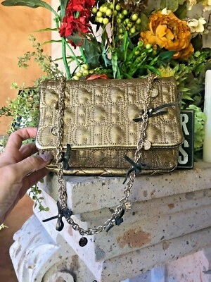 Carolina Herrera Metallic Bronze Leather Quilted Logo Handbag - Image 1 of 4