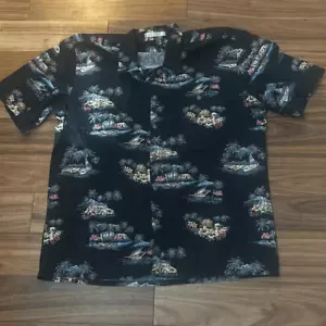 Vintage Campia Moda Mens Black Tropical Short Sleeve Button Down Shirt Large - Picture 1 of 6