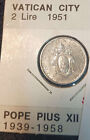 1951 Vatican City 2 Lire Aluminum Coin Pope Pius XII BU