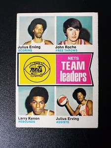 1974 Topps basketball #226 New York Nets Team Leaders, Julius Erving (HOF) 