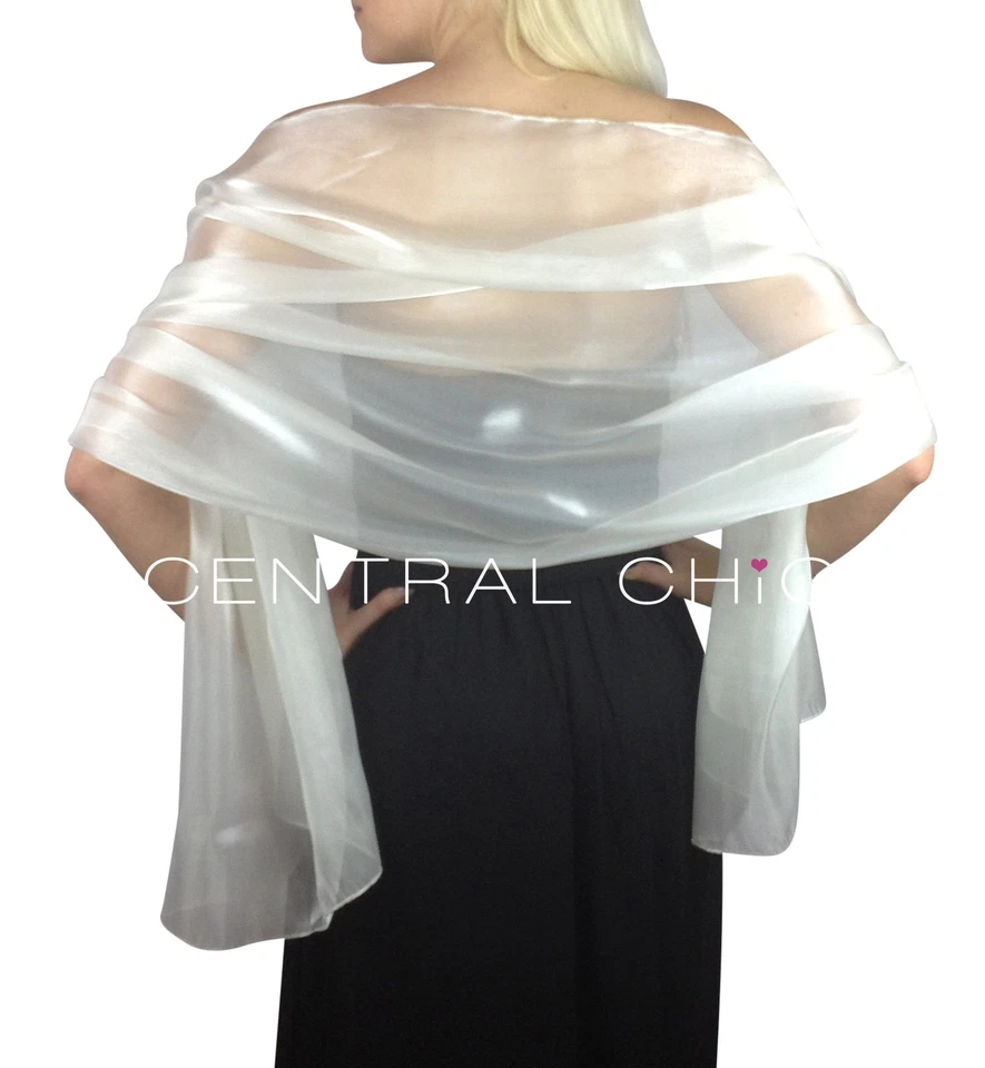 CENTRAL CHIC Weiß seidig Braut Braut Brautjungfer Hochzeit Abschlussball Schal Stola Halstuch Pashmina