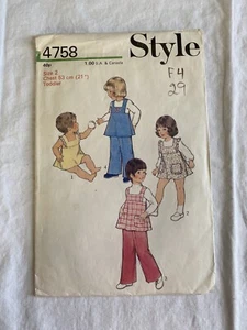 1970s toddler dress Pinafore Pants Style 4758 Sewing Pattern sz 2T - Picture 1 of 9