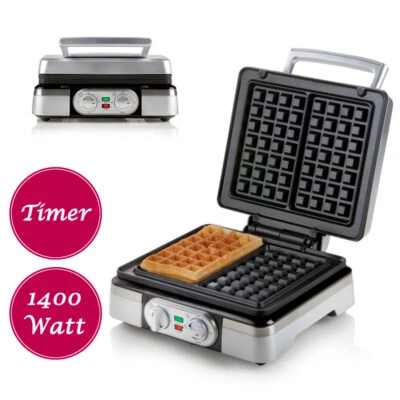 DOMO Design Waffelautomat Waffeleisen dicke (2,5cm) belgische Waffeln Timer 1400 Watt
