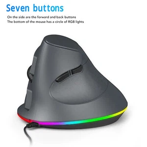 New Wired Vertical Mouse Adjustable DPI 7200 USB Ergonomic Optical Mouse RGB Gam - Picture 1 of 22