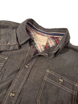 Camisa Western Hombres Vintage Manga Larga XL Gris Denim Look Gris Cambray Algodón Foto 1 de 4