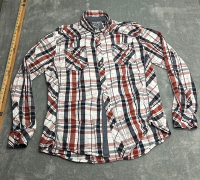 BKE Pearl Snap Shirt Mens XXL Athletic Fit Red White Black Plaid Long Sleeve - Image 1 of 4