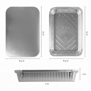 Disposable 4 LB Aluminum Takeout Tin Foil Oblong Baking Pans 12'' X 8'' X 2''... - Picture 1 of 7