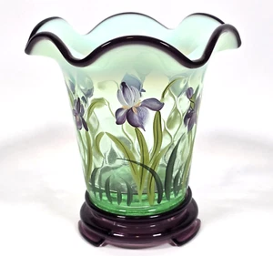 FENTON DISEÑADOR ESCAPARATE VIDRIO OPALESCENTE PÚRPURA IRIS JARRÓN ABATIBLE CON BASE FIRMADO - Imagen 1 de 19