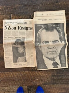 VTG Washington Post Aug 9, 1974 Newspaper NIXON RESIGNS Ford Takes Over Full Ed. - Picture 1 of 3