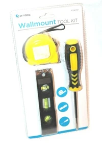 Ematic Wallmount Screw Driver Measuring Tape Level 3-Pc Tool Kit ETQK302  - Picture 1 of 1
