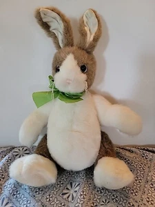 The Bearington Collection Rabbit Plush Stuffed Animal  Brown green Bow jointed - Picture 1 of 8