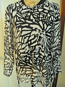 Bacci Damen Bluse Größe M transparent U-Ausschnitt schwarz-weiß Blumen Kordelzug Seiten  - Bild 1 von 8