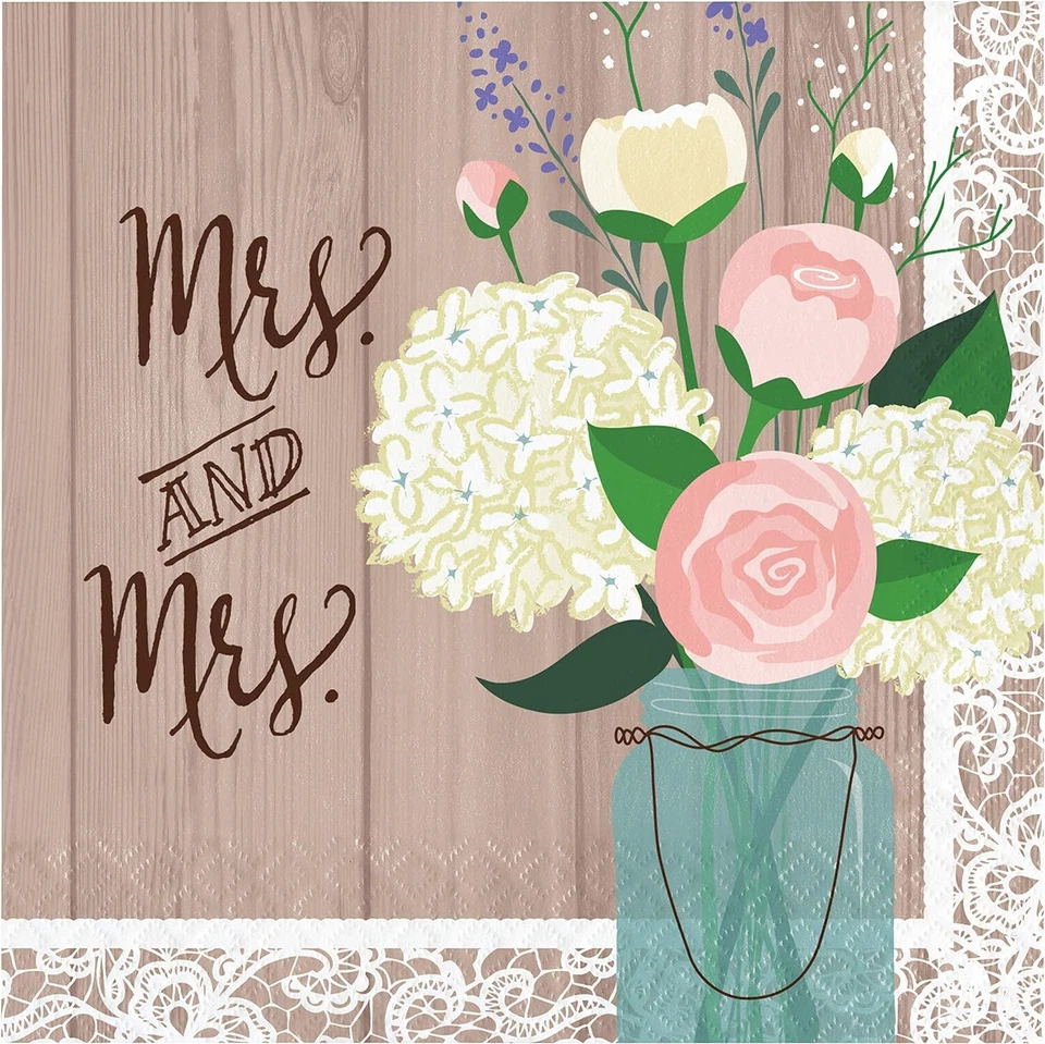 Rustic Wedding Bridal Shower Anniversary Party Luncheon Napkins MRS. & MRS. - Image 1 of 1